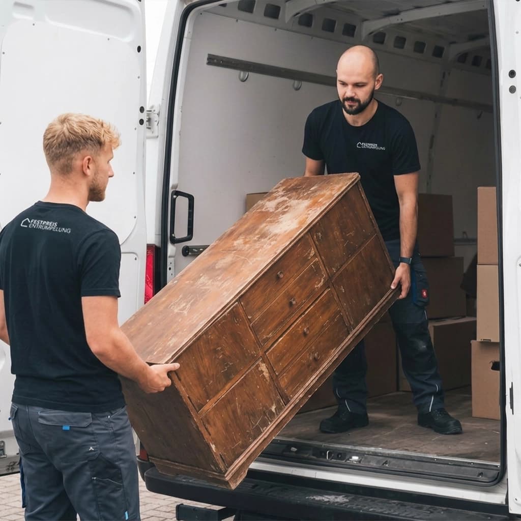 Team lädt Möbel in den Transporter ein